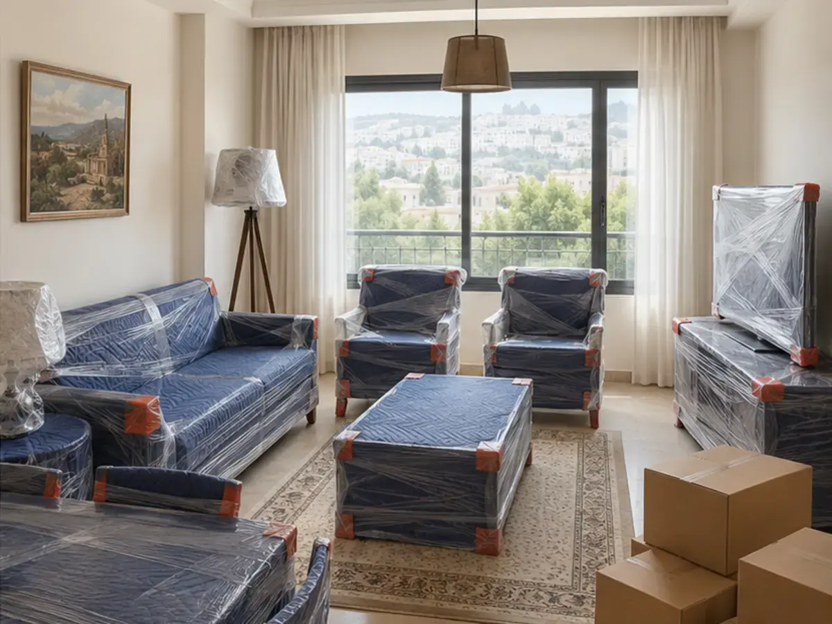 Aynı salondaki eşyaların profesyonel şekilde paketlenmiş hali